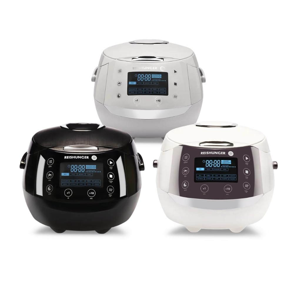 Reishunger Cuociriso Digitale Nero - Vaporiera Multifunzione fino a 8 Persone con 12 Programmi, Tecnologia a 7 Fasi - Con Display LED e Funzione di Mantenimento del Caldo