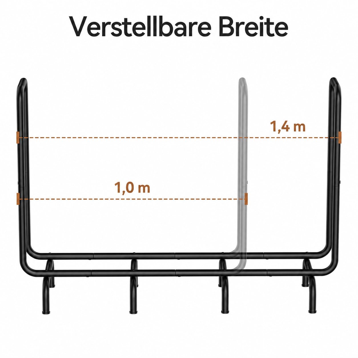 Josmimic Kaminholzregal 138 x 40 x 100 cm, Brennholzregal aus Metall für Innen- und Außenbereich, Schwerlast Feuerholzregal, Holzlager Stapelhilfe für Kamin, Garten und Terrasse, Schwarz