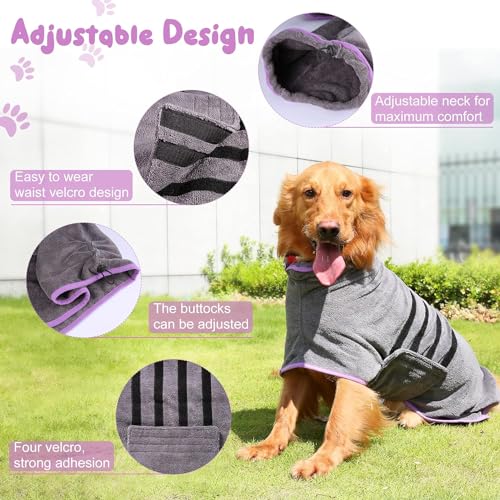 HezzLuv Microfiber Dog Drying Coat, Super Absorbent & Quick-Drying Dog Robe, Adjustable Fit for Medium to Large Dogs - Image 3