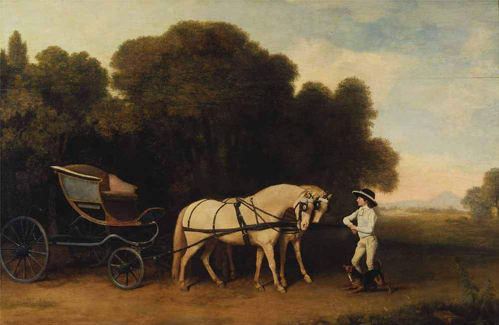 JH Lacrocon George Stubbs - Phaeton With A Pair Of Cream Ponies And A Stable-Lad Canvas Wall Art 120X80 cm - Horse Paintings Reproduction Print Rolled