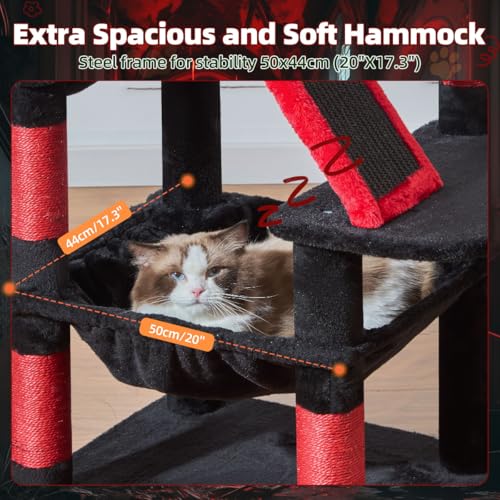 Image of Taoqimiao Gothic Cat Tree 57.5-Inch, Cat Tower for Indoor Cats Large Adult, Extra Large Cat Condo, 8 Sisal Scratching Posts, Metal Frame Cozy Hammock, Durable Scratch Board, 2 Top Perches, MS026BR