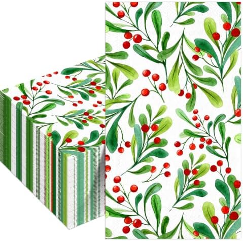 100 Pcs Christmas Berries Paper Napkins Holly Red Berry Disposable Cocktail Dinner Guest Napkins Winter Greenery Hand Towels for Decoupage Xmas Party Holiday Kitchen Bathroom Decor 13 x 16 Inch — 사진 5