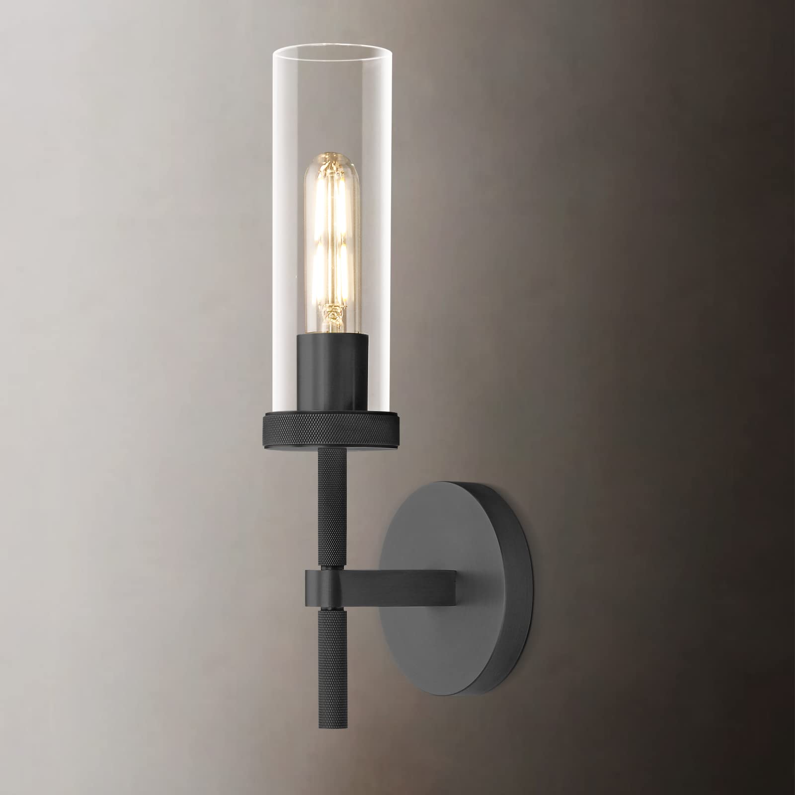 Black Knurled Wall Sconces, 14" Stylish Bathroom Wall Sconces Glass Vanity Lights Modern Sconces Wall Lighting Design for Living Room, Bedroom