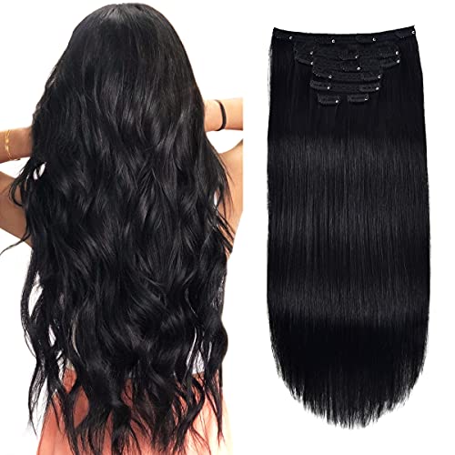 Human Hair Clip In Extensions,Double Weft Clip In Remy Hair Extensions 70g 7pcs Silky Straight 100% Human Hair Clip In Extensions 18inch #1 Jet Black Color