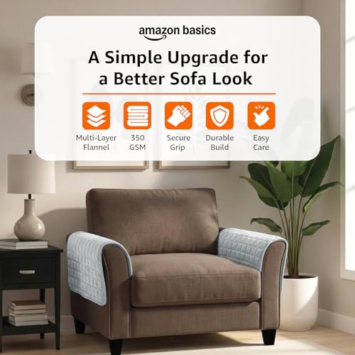 Image of Amazon Basics - Flannel (Polyester) Quilted Make Your Own Sofa Cover |70cm x 70cm| Microfiber Sofa Slipcover | 350 GSM (2 Armrest)