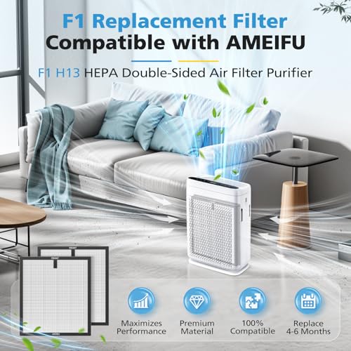 Image of 2 Pack F1 Replacement Filter for AMEIFU F1 Air Purifier, Double-Sided Air Purifier Filter for Home Large Room Up to 2200 Sq Ft, H13 True HEPA and Activated Carbon, Replace Part #‎F1F