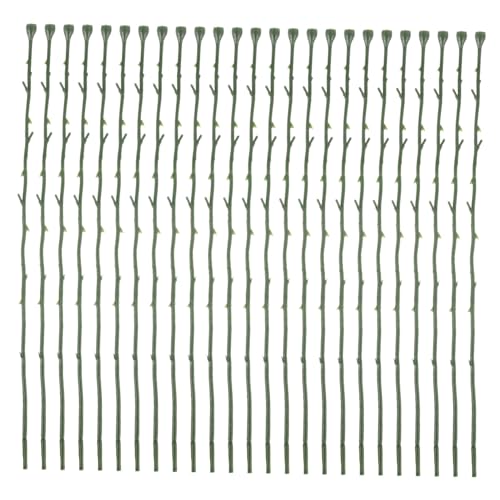 SEWACC 50pcs Handmade Material Flower Stems Green Floral Stem Wire for Easy DIY Crafts Roses Artificial Flowers