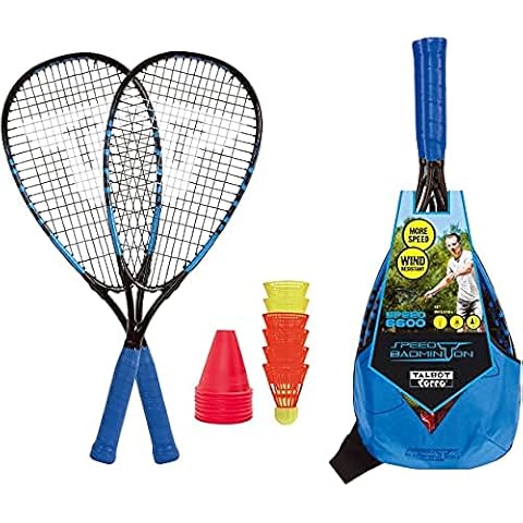 Talbot-Torro Speed-Badminton Set Speed 6600, tolles Komplettset, 2 kraftvolle Alu-Rackets 58,5cm, 6 windstabile Bälle, Cones zur Spielfeldmarkierung Cover