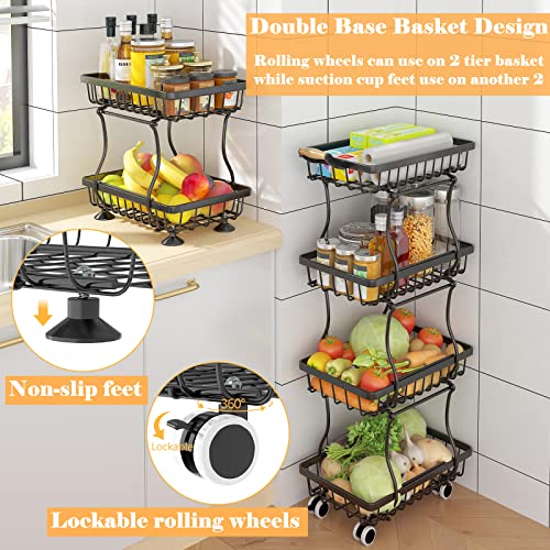 Okzest 4-Tier Slim Fruit Basket, Wire Fruit Basket Stand Organizer For Snack Produce Onion Potato Fruit Vegetable, Rolling Storage Rack On Wheels For Small Space In Kitchen, Pantry #TOP3