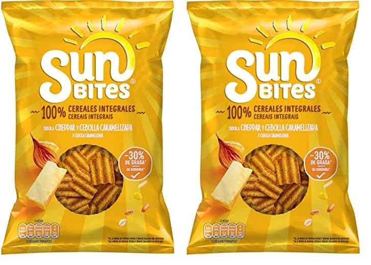 Sunbites, Snack Ondulados Multicereales con Sabor A Cheddar y Cebolla Caramelizada, 95g (Paquete de 2)