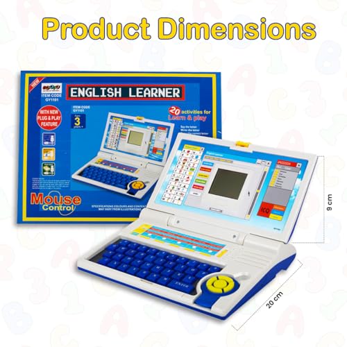 Image of Gooyo GY-1110 Plug & Play Educational Laptop Toy with 20 Learning & Playing Activities | Blue | Dual Power Supply | USB Cable (Included) & 3xAA Battery (Not Included) | Gift Box Packaging