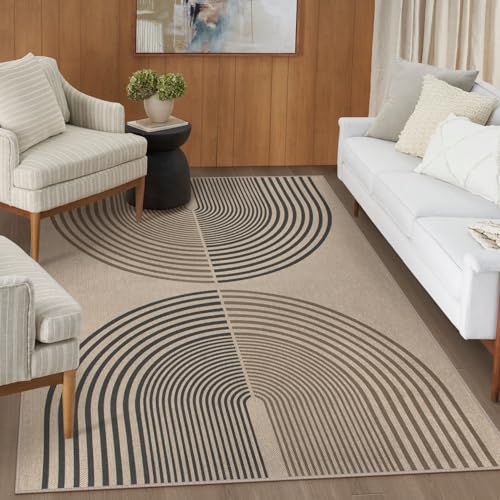 Rugalia Easy Jute Indoor Outdoor 5x7 Rug, Washable Modern Rainbow Rugs for Living Room, Non-Slip Boho Farmhouse Bedroom Rug Neutral Abstract Floor Carpet for Patio Dining Room Nursery - Image 5