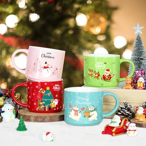 Image of Set of 4 Stackable Christmas Mugs, 15.8 Oz Coffee Mug With Stand, Holiday Hot Cocoa Mugs for Mom Family Colleagues Friend & Farmhouse Cocoa Tray Decor