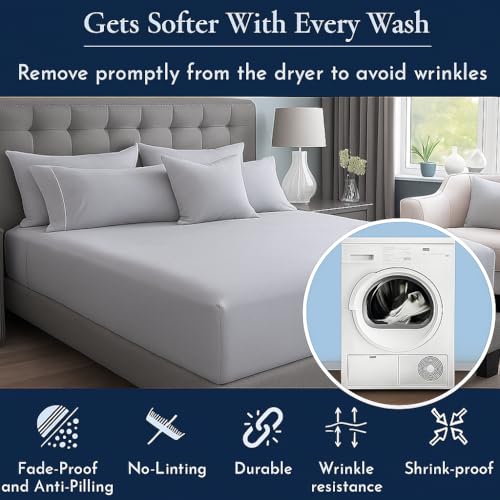 Image of Cotton Printed Bedsheet for Double Bed - Flat Sheet with 2 Pillow Cover Comfortable & Durable Sheet for Double Size Bed Light Grey, 300 TC