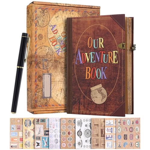 Our Adventure Book - Album Foto di Viaggio in Pelle Retro per Coppie - 164 Pagine Senza Acido, Diario di Viaggio Personalizzabile, Libro-Ricordo Compatto (Regalo Speciale per Anniversari & Vacanze
