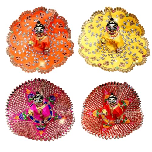 Image of Partish Laddu Gopal Heavy Dress Pack of 4 l Ladoo Gopal Dress l Bal Gopal l Kanha Ji Thakur Ji Heavy Dress Size 1 2 4 5 6 (Pack of 4,A, Size 6)
