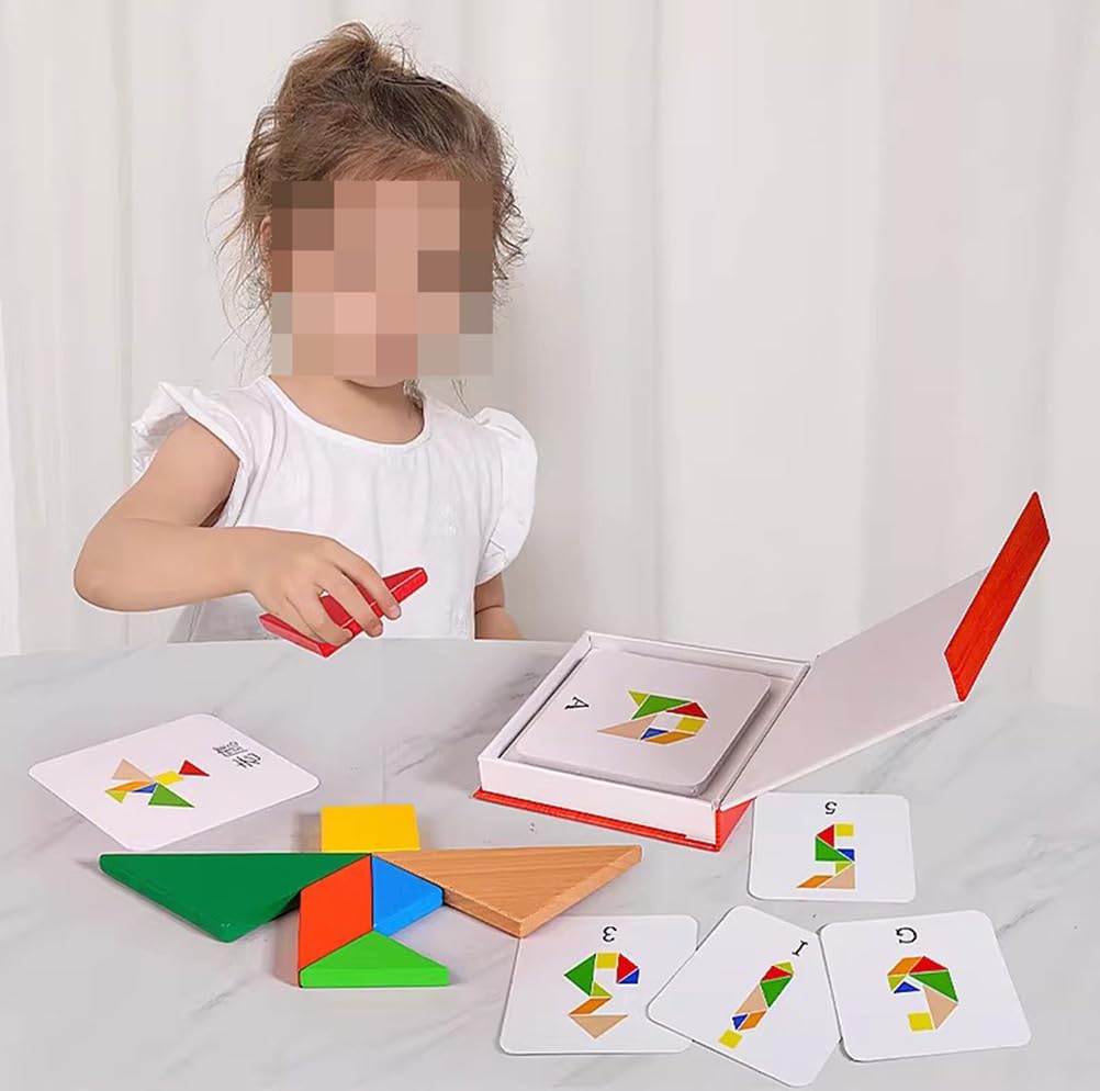 Montessori - Rompecabezas de madera Tangram, formas geométricas Tangram Games