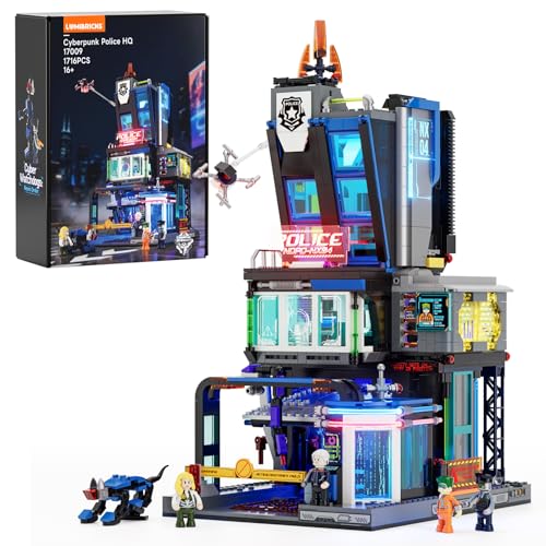 LUMIBRICKS Cyberpunk Police HQ Klemmbausteine mit LED-Beleuchtung 1716 Teile Futuristische Polizeistation Modulares Cyberpunk-Gebäude mit 3 Etagen Bauset für Erwachsene und Jugendliche ab 16 Jahren