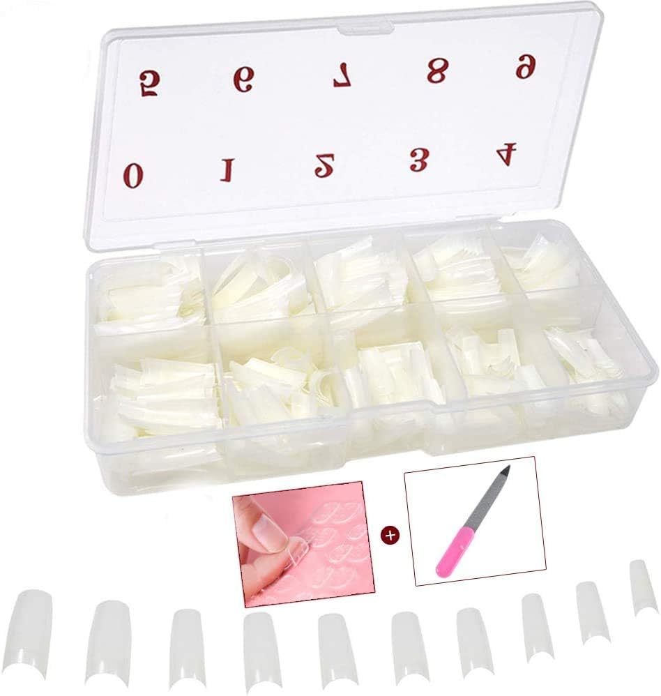 amzandiniu False Nails Tip French Style Fakes Acrylic Half Nail Tips Suitable For Salons And DIY Art At Home(500 Pieces,10 Sizes 1 Box)