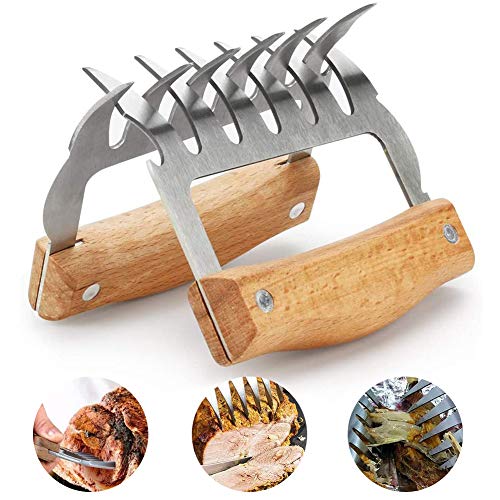 BESLIME Artigli per Carne in Acciaio Inox, Forchettoni a Forma di Artigli per Carne per Barbecue in Acciaio Inox con Manico in Legno, Durevoli, Tritare e Strappare Carni Differenti, 2 Pezzi