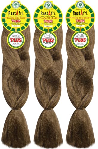 RastAfri AFB Silky Synthetic Braiding Hair Extensions, Soft Silky Texture for Braiding, Twists & Protective Hairstyles, Lightweight and Tangle Resistant, Color #M4/27 Brown Honey Blonde Mix, 3 Pack