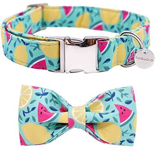 DOGWONG Hundehalsband mit Fliege, Sommergrüne Zitrone Haustierhalsband Hundefliege Geschenk für Mädchen oder Jungen Hunde, Bequeme verstellbares Hundehalsband für kleine mittelgroße Hunde