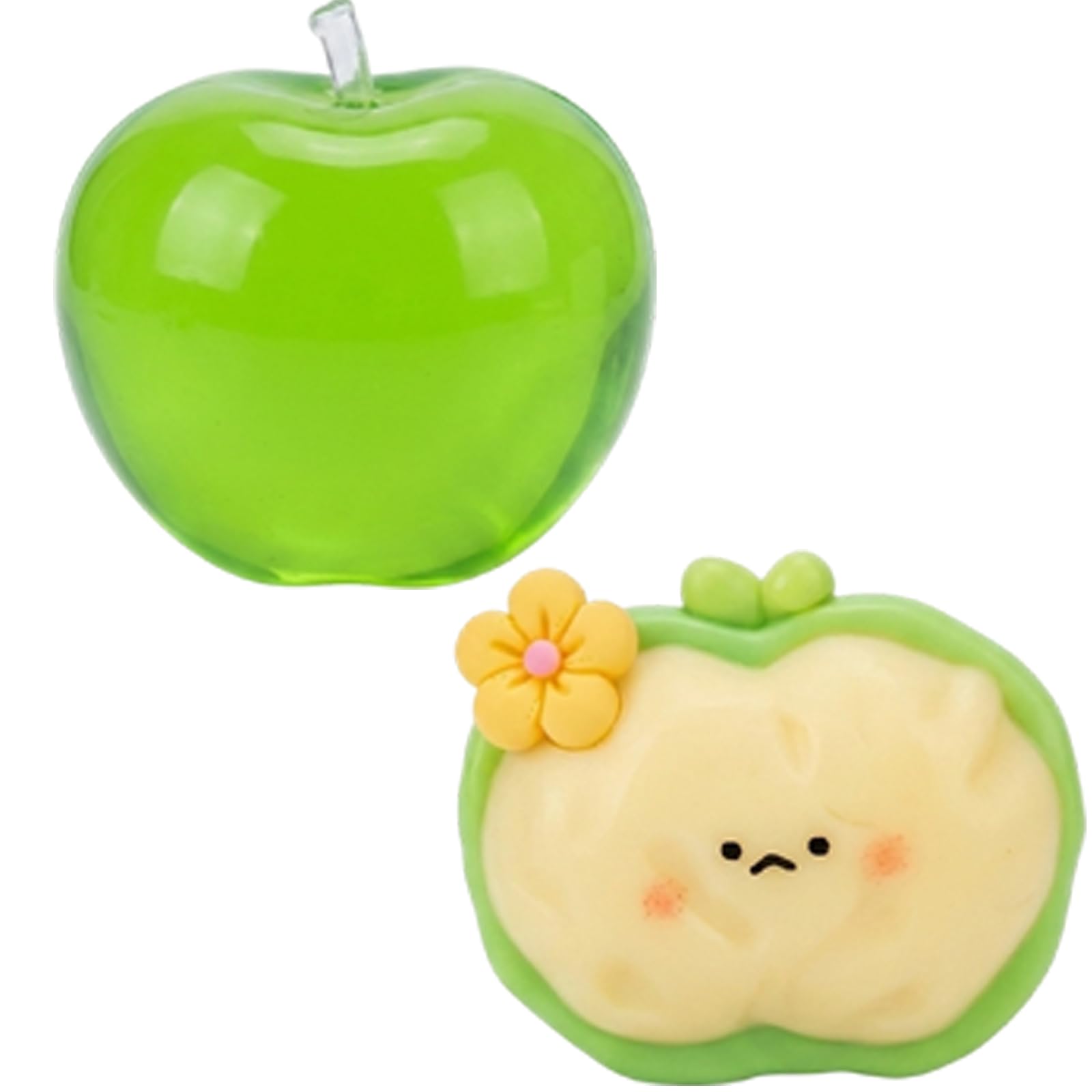 2 PCS Apple Squishy, Desk Ornament & Stress Relief Decor Set, Green Apple & Cream Decorative Ornaments, Portable Decor for Office, Home & Travel
