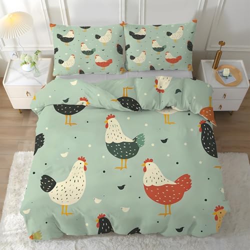 Funda Nórdica Cama 90 Gallo, Funda Edredon 135x200 Microfibra Suave, Ropa de Cama Animal 3 Piezas - Funda Nordica Cortijo y 2 Funda de Almohada 50x75 con Cremallera, Y-170