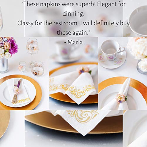Disposable Hand Towels For Bathroom – Elegant Guest Towels And Dinner Napkins Made Of 17” X 12” Linen-Like Paper With Gold-Tone Filigree Borders (100 Pack) #TOP5