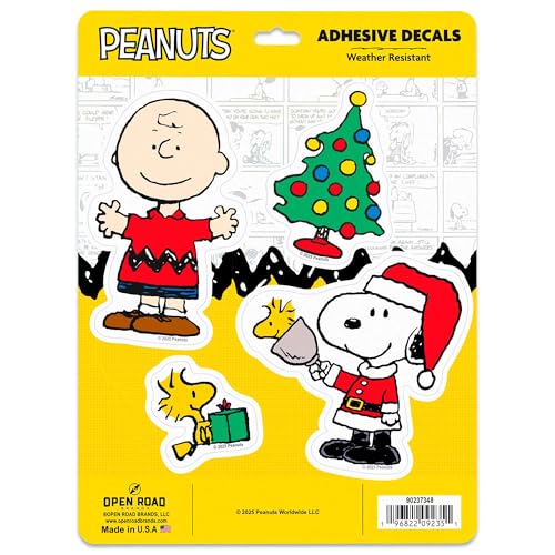 Image of Peanuts Christmas Adhesive Vinyl Decals - Adorable Set of Snoopy and Charlie Brown Holiday Stickers, 1 Pack (4 Count)