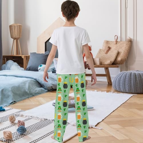Boy's Pants Green Hat Mustache Gold Beer Jogger Pants Elastic Waist Long Bottoms Trousers with Pockets 6-14Y3