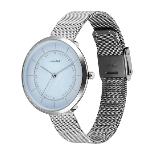 Image of Sonata Modern Edit 3 Quartz Blue Round Dial Women's Watch - 8193SM01