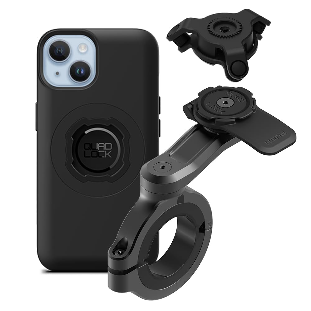 Quad Lock Motorcycle Handlebar Phone Mount PRO - Large with Vibration Dampener and MAG Phone Case for iPhone 14