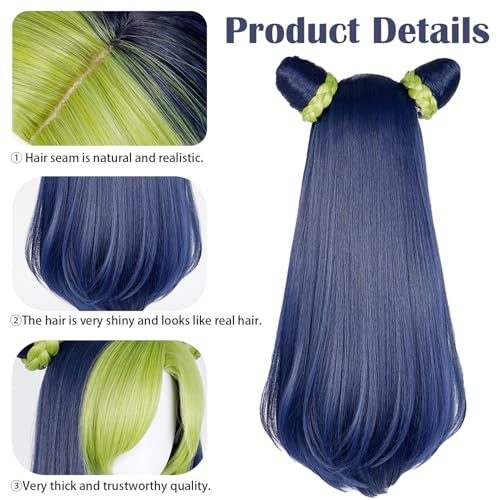 Image of LABEAUTE Jolyne Cujoh Cosplay Wig Blue and Green Long Straight Wigs with Bangs Anime Heat Resistant Hair for Party Halloween Costumes