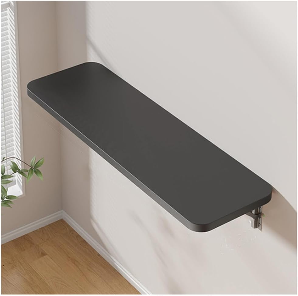 Foldable Wall-Mounted Table, Multifunctional Black Wood Folding Desk, Space-Saving Dining Table or Computer Desk, 100x20cm, Ideal for Small Spaces