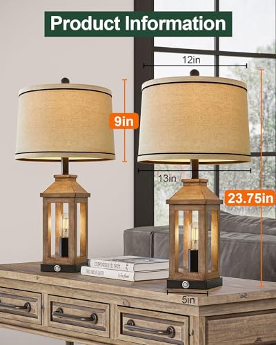G-SAFAVA 23.75" Farmhouse Dual USB Charging Ports 3-Way Dimmable Touch Control Table Lamp with Nightlight Vintage Modern Lamps for Living Room Bedroom - Image 2