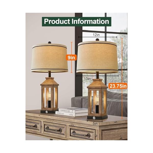 G-SAFAVA 23.75" Farmhouse Dual USB Charging Ports 3-Way Dimmable Touch Control Table Lamp with Nightlight Vintage Modern Lamps for Living Room Bedroom - Image 3