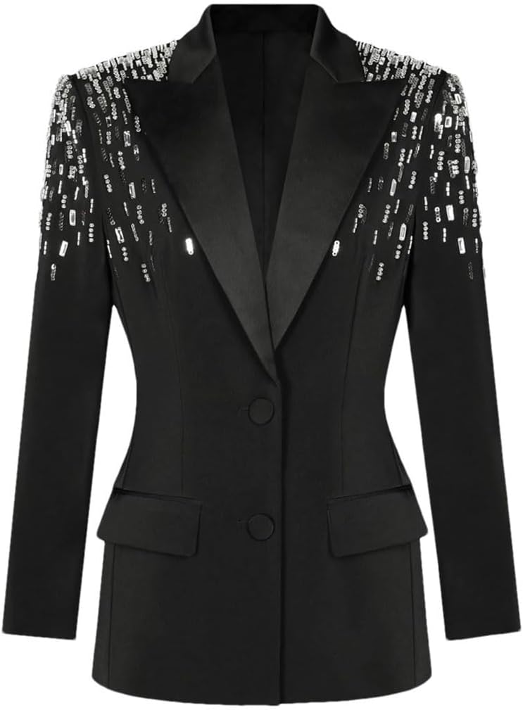 Women Luxury Lapel Long Sleeved Slim Fit Suit Jacket Business Work Office Casual Blazer Coat