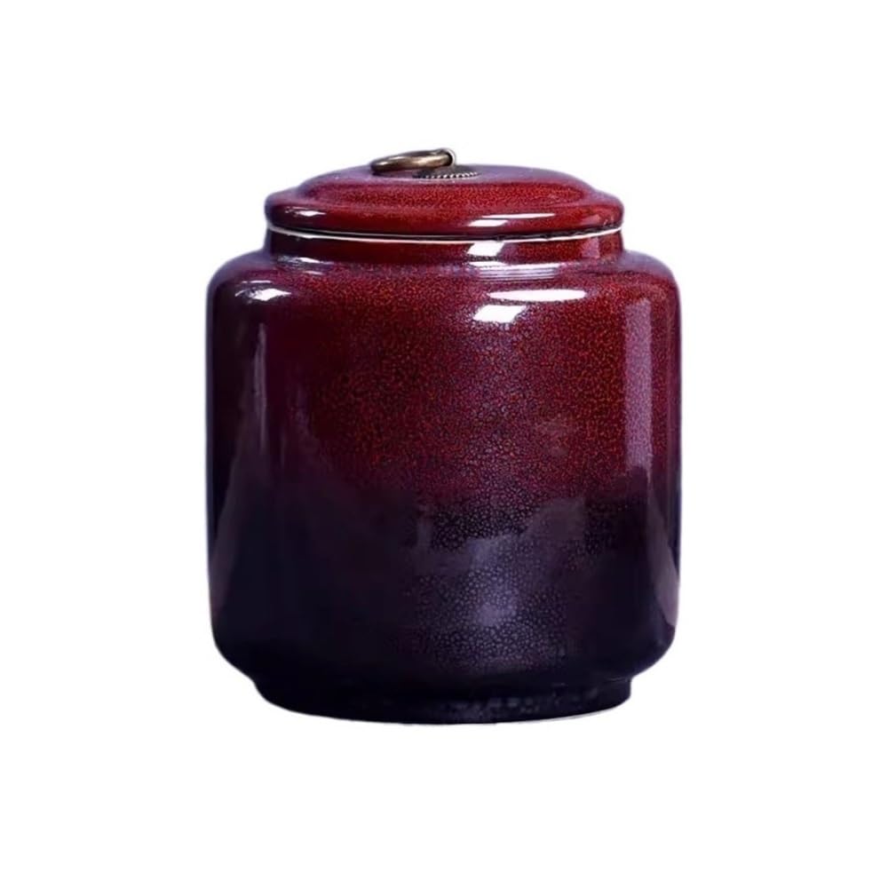 CHENGAIJIAN Tea Canister Chinese Retro Kiln Change Glaze Loose Leaf Tea Warehouse Large Sealed Storage Jar Decorative Porcelain(Red)