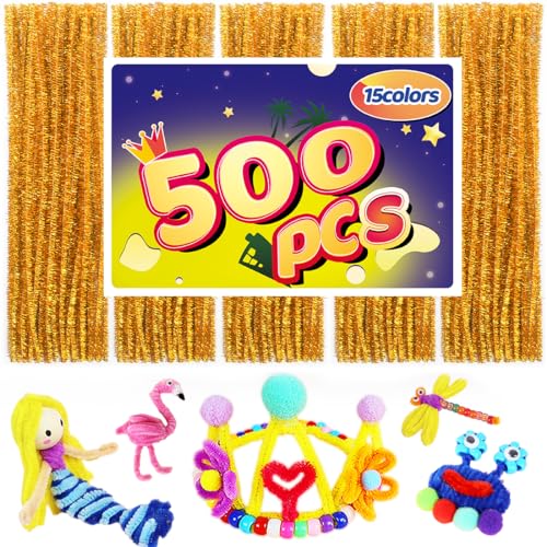 Image of Pipe Cleaners, Pipe Cleaners Craft, Arts and Crafts, Crafts, Craft Supplies, Art Supplies (500 Golden Glitter Pipe Cleaners)