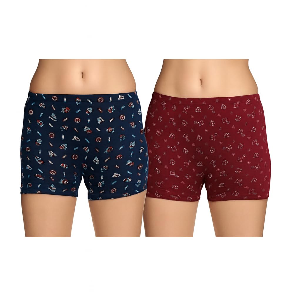 Women Plain & Printed Bloomer Boyshorts Panties | Comfortable Cotton Briefs, Trunks, Underwear, Innerwear & Undergarments Pack of 2-image-3