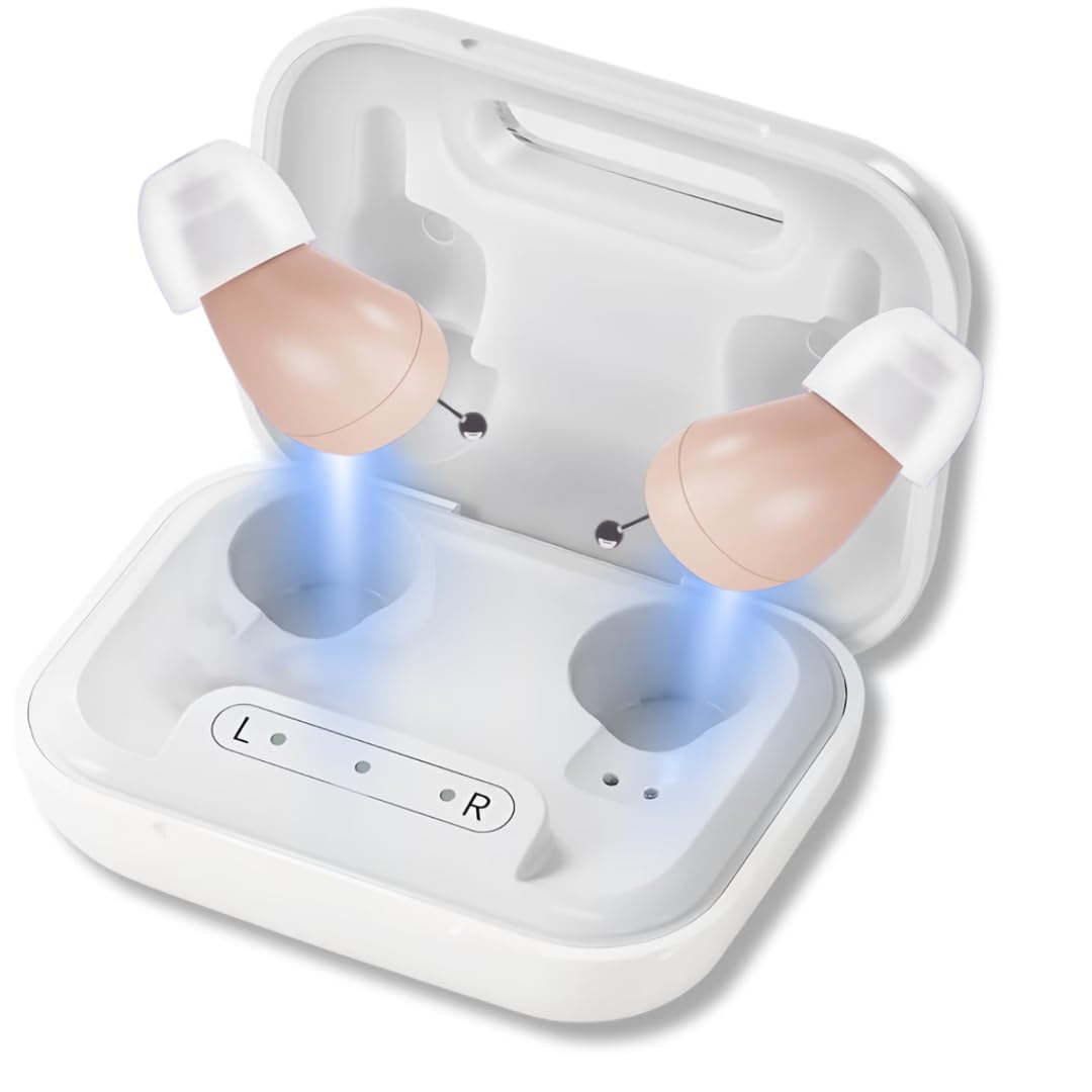 Sonorizon Hearing Soundverstärker, wiederaufladbares digitales In-Ear-Gerät mit adaptivem Sound-Boost, 20-Stunden-Akku, fast unsichtbare Hörverstärkungsknospen für Erwachsene und Senioren