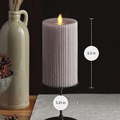 Image of Luminara Metallic Embossed Pillar, Grey Flameless LED Candle 3.25 inch x 6.5 inch, Battery Operated Real Flame Technology w /Timer Function, Paraffin Wax