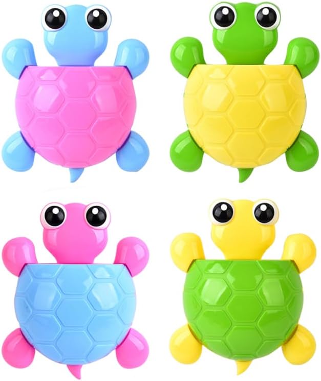 4 soportes para cepillos de dientes de tortuga con fuerte ventosa para baño, contenedor de pasta de dientes, organizador multifuncional, colores