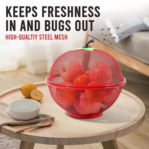 Image of Durable Apple Shaped Fruit and Vegetable Basket with Mesh Cover for Kitchen, Multi-Purpose Stand with Protective Net Cover, Ideal for Storing Fresh Fruits & Vegetables