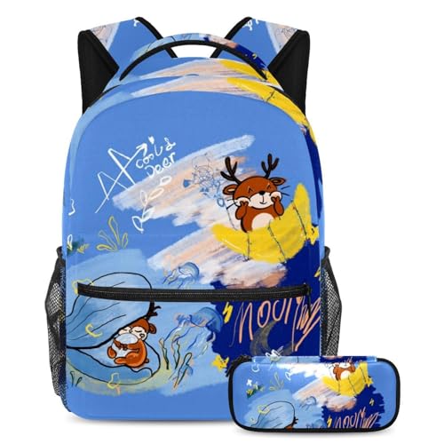 Sac à dos grande capacité Antlers tendance multicolore pour le collège et les sorties
