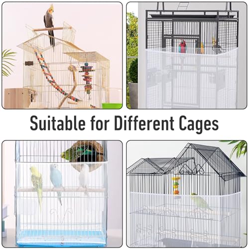 Image of Bird Cage Seed Catcher, Adjustable Seed Catcher Guard Net Cover Soft Airy Cage Net Stretchy Mesh Skirt Cover for Parrot Macaw Parakeet Round Square Cages