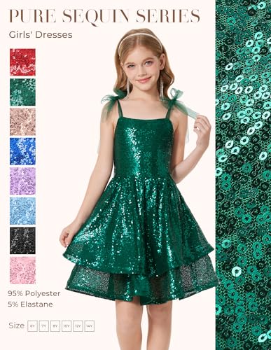GRACE KARIN Girls Emerald Green Sequin Sparkly Dresses Size 7 Little Girl Formal Party Dress Kids Short Fancy Dance Dress — view 4