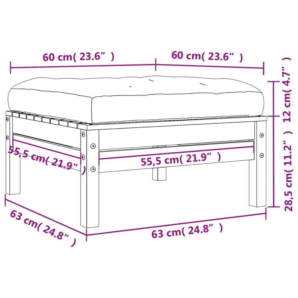 vidaXL Repose-Pied de Jardin avec Coussin, Table Basse, Tabouret de Patio Balcon Terrasse Arrière-Cour Extérieur, Bois de Pin Imprégné