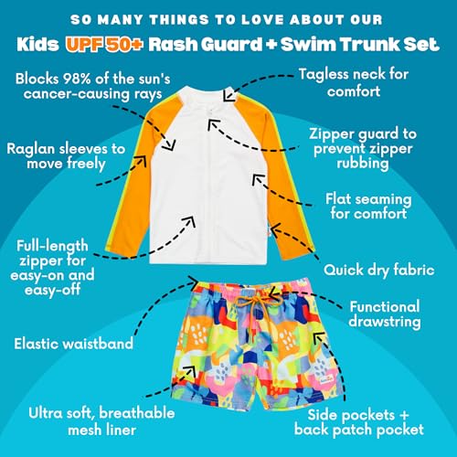 Image of SwimZip Boys' Long Sleeve Rash Guard & Swim Shorts Set - UPF 50+ Sun Protection